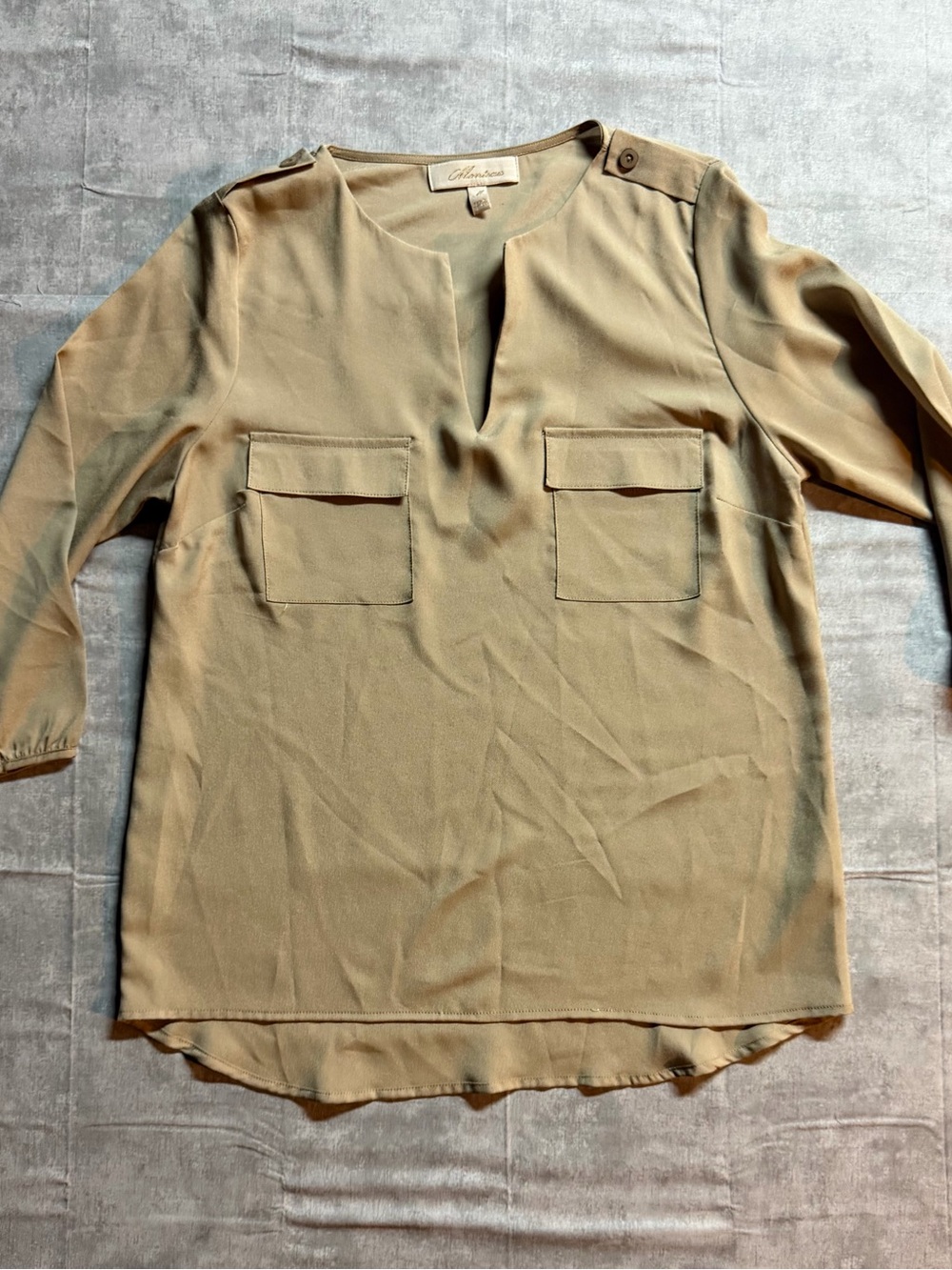 Monteau Olive-Tan Long Sleeve Pocket Tunic